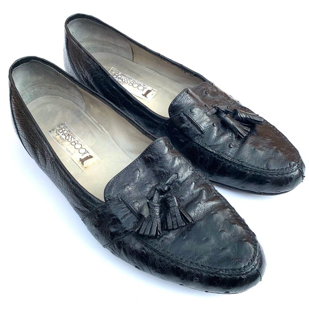 Vintage Brass Boot Nunn Bush Men’s Ostrich Tassel Loafers Black Italy 10.5